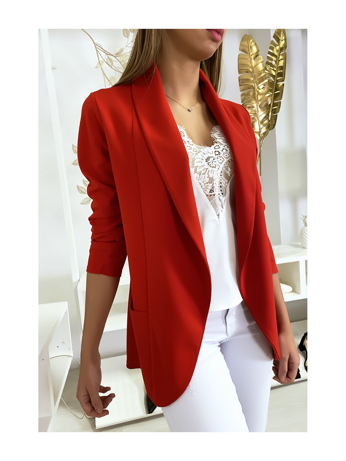 Veste Blazer rouge col châle avec poches. Blazer femme 1526 - 5