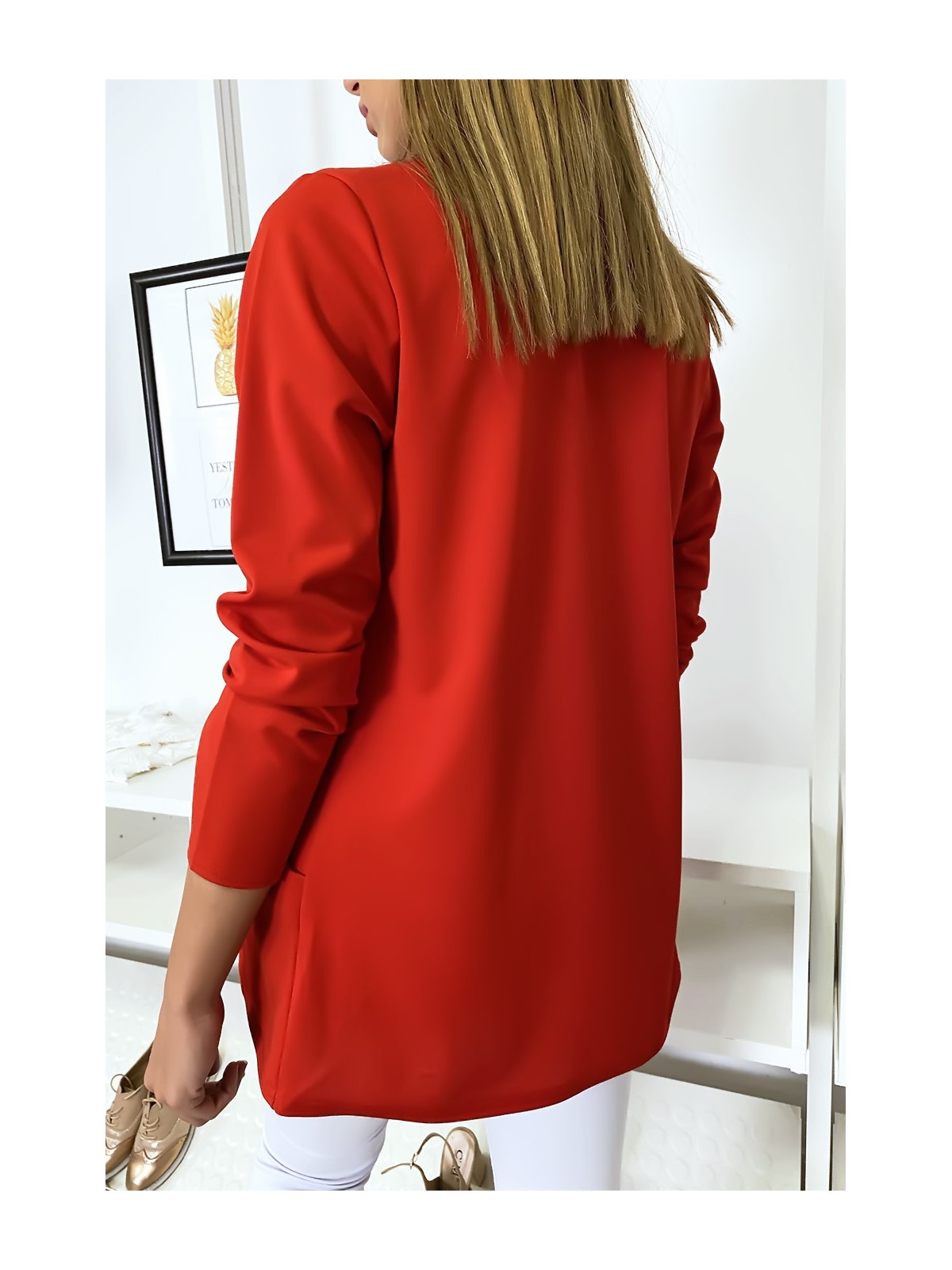 Veste Blazer rouge col châle avec poches. Blazer femme 1526 - 6