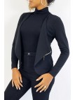 Blazer noir col revers avec poches à zip. Blazer femme pas cher - 3