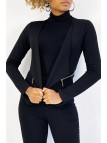 Blazer noir col revers avec poches à zip. Blazer femme pas cher - 4