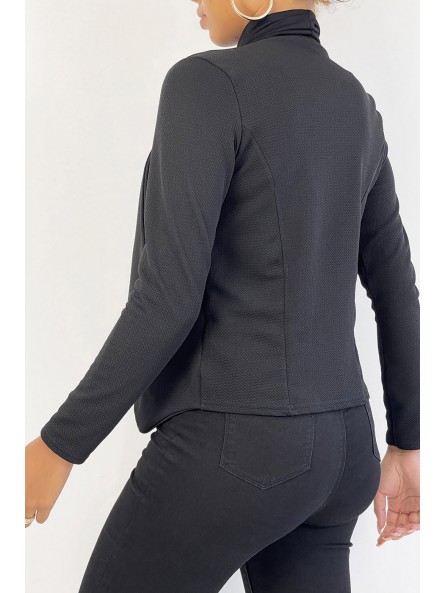 Blazer noir col revers avec poches à zip. Blazer femme pas cher - 7