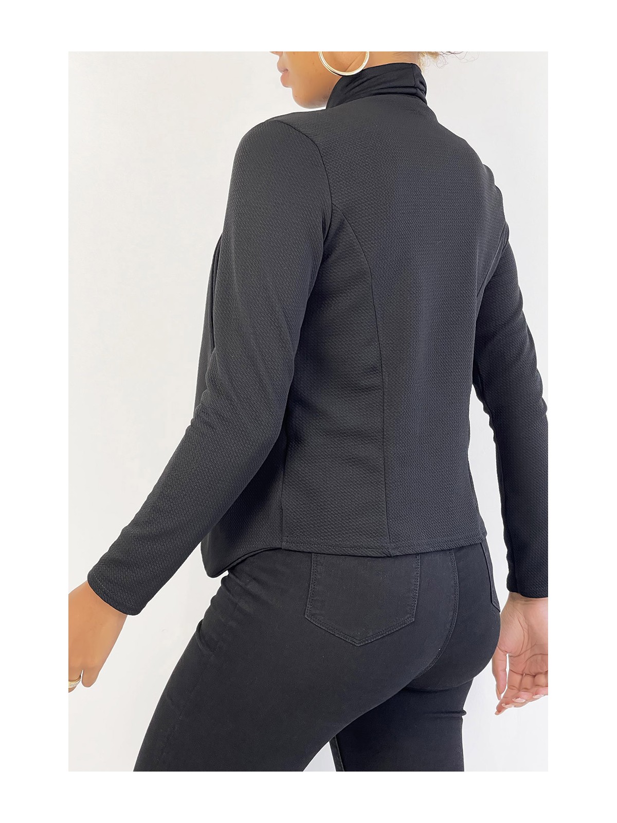 Blazer noir col revers avec poches à zip. Blazer femme pas cher - 7