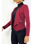 Blazer bordeaux col revers avec poches à zip. Blazer femme pas cher - 1