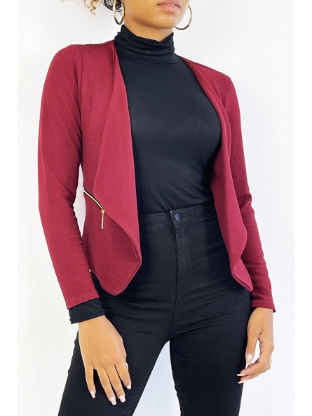 Blazer bordeaux col revers avec poches à zip. Blazer femme pas cher - 2