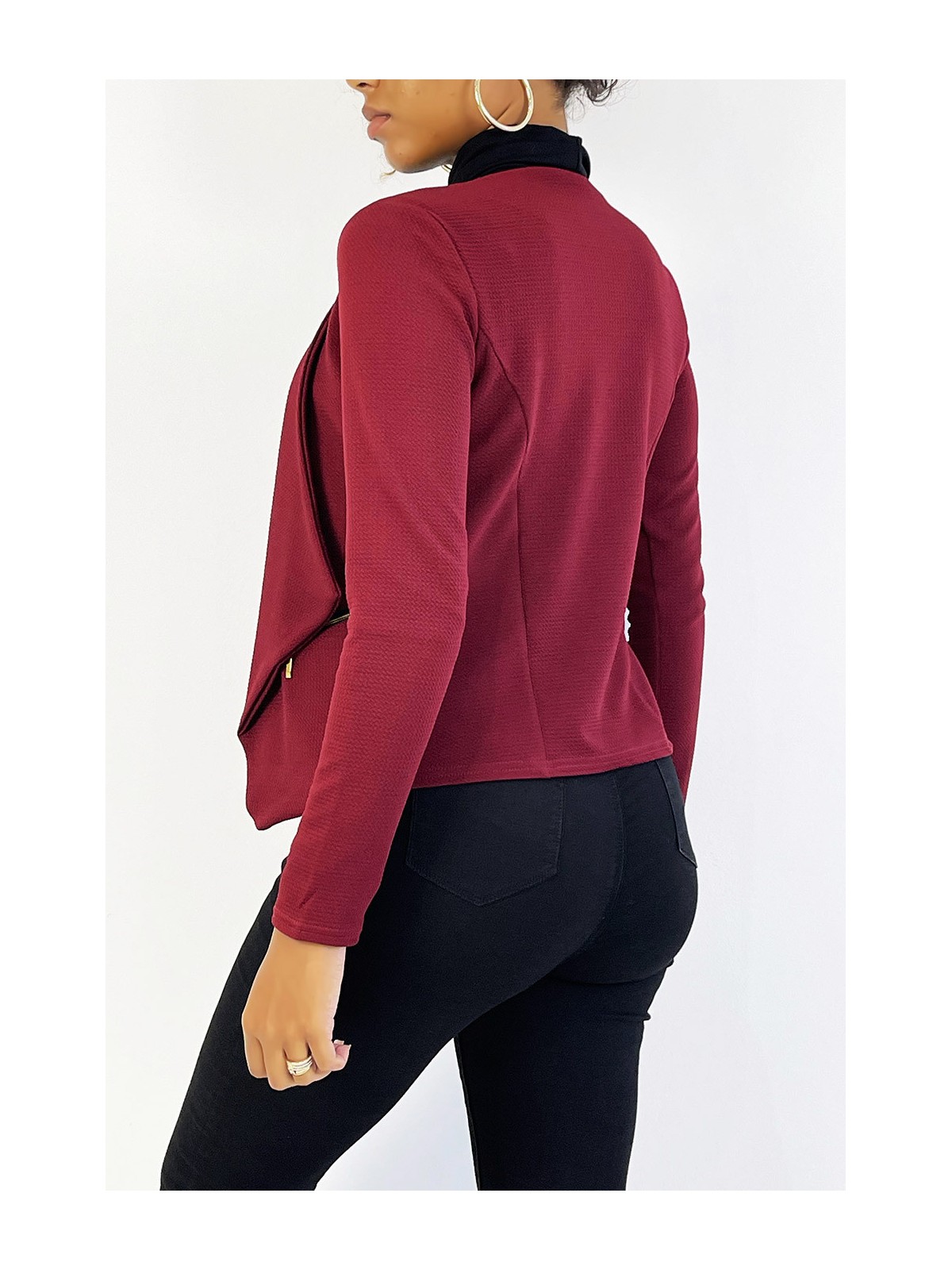 Blazer bordeaux col revers avec poches à zip. Blazer femme pas cher - 3