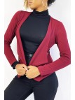 Blazer bordeaux col revers avec poches à zip. Blazer femme pas cher - 4