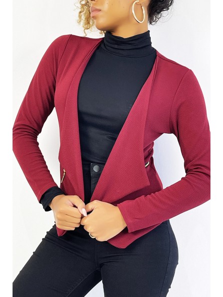 Blazer bordeaux col revers avec poches à zip. Blazer femme pas cher - 5