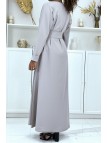 Longue abaya grise avec poches et ceinture - 5