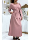 Longue abaya rose avec poches et ceinture - 1