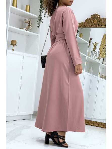 Longue abaya rose avec poches et ceinture - 3