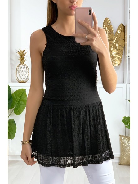 Robe tunique en dentelle noir avec fermeture au dos - 1