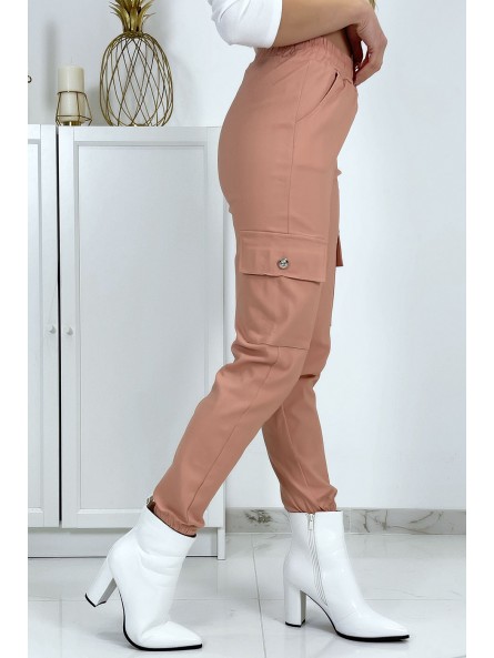 Pantalon treillis rose en strech avec poches - 2