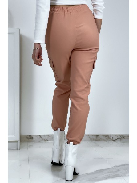 Pantalon treillis rose en strech avec poches - 4