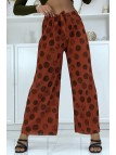 Pantalon palazzo plissé cognac avec motif - 1