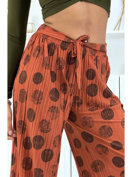 Pantalon palazzo plissé cognac avec motif - 5