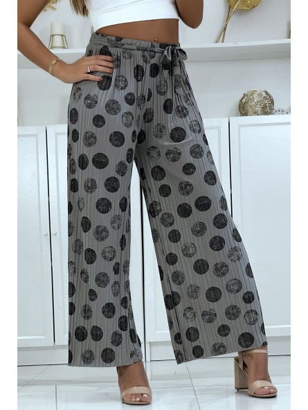 Pantalon palazzo plissé gris avec motif - 2