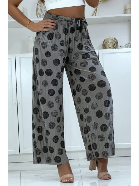 Pantalon palazzo plissé gris avec motif - 3