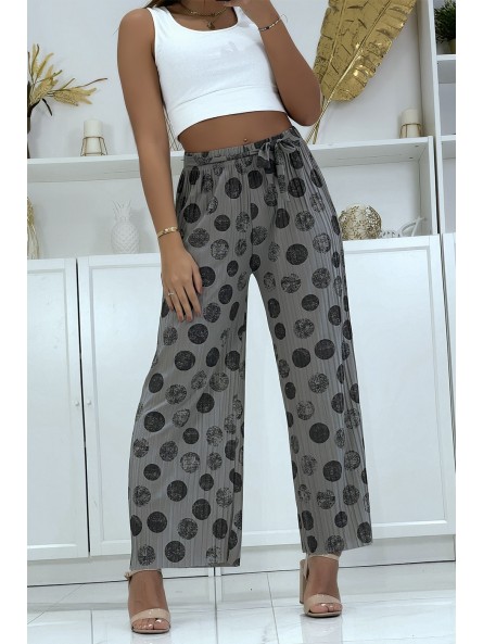 Pantalon palazzo plissé gris avec motif - 4