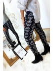 Legging d'hiver noir avec motifs tête de panthère en blanc. Style fashion. - 10